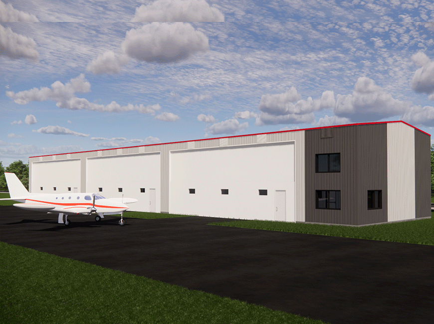 facade-côté-Air_WEB Hangars en rangée (Aéroport de Gatineau)